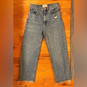 Everlane The Way High Jean Distressed Light Blue Cropped Frayed Hem Size 25